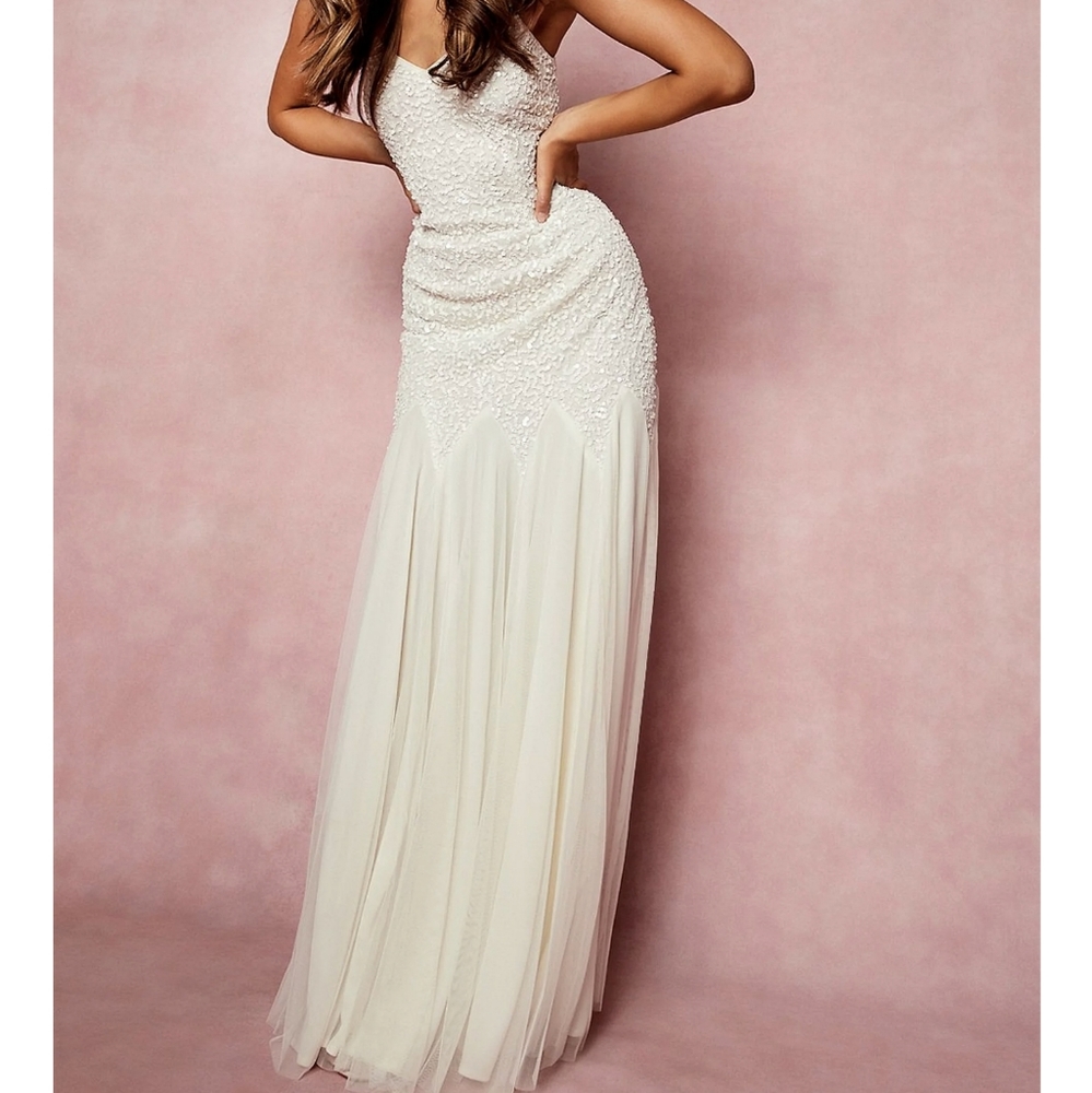 NWT Boohoo Hand Embellished Ivory Wedding Dress